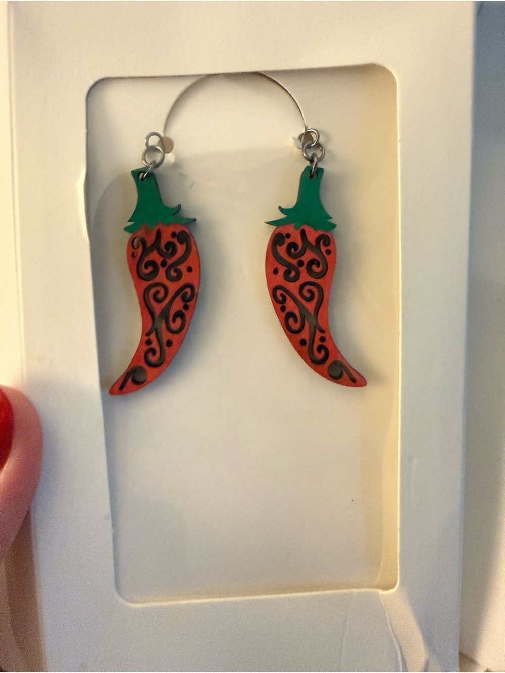 Handpainted Chili Pepper Dangle Earrings in Red and Green